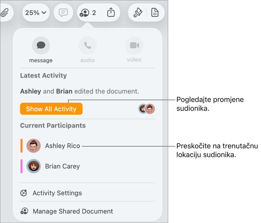 Izbornik suradnje s dva trenutačna sudionika na popisu.