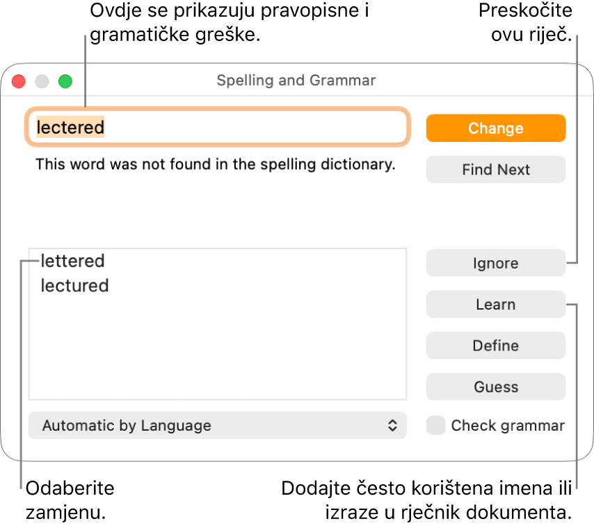 Prozor Pravopis i gramatika.