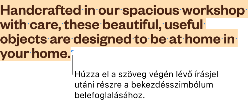 Egy bekezdés, amelynek kijelölésében a bekezdés szimbólum is szerepel.