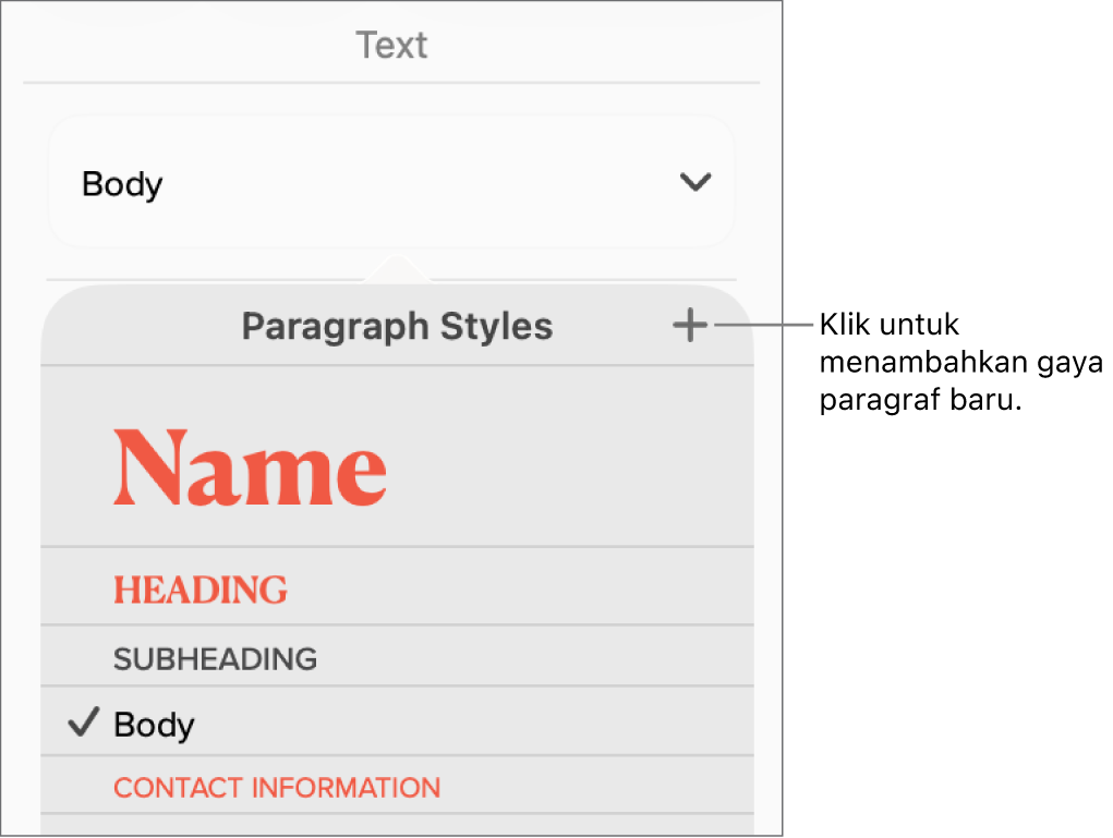 Menu Gaya Paragraf dengan keterangan pada tombol Gaya Baru.