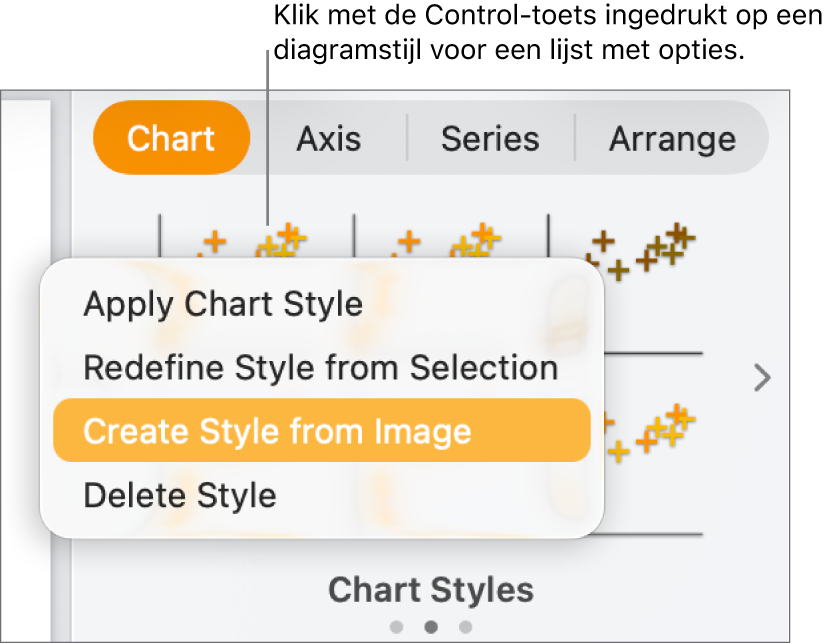 Het contextuele menu voor diagramstijlen.