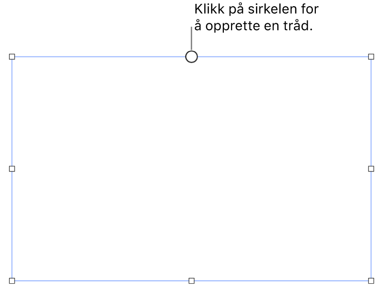 En tom tekstrute med en hvit sirkel øverst og størrelsesendringshåndtak i hjørnene, på sidene og nederst.