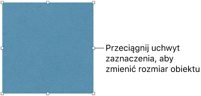 Obiekt z białymi kwadratami na krawędziach, służącymi do zmiany jego wielkości.