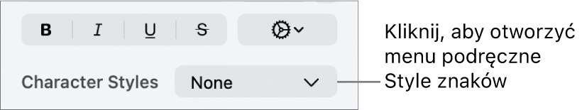 Menu podręczne Style znaków.