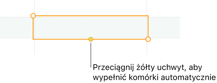 Zaznaczona komórka z żółtym uchwytem, który można przeciągnąć, aby automatycznie wypełnić komórki.