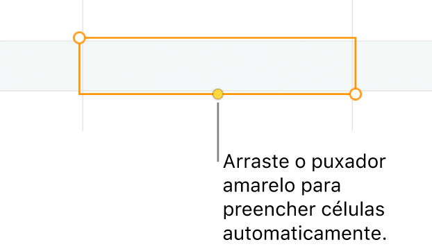 Uma célula selecionada com um puxador amarelo que pode ser arrastado para preencher células automaticamente.
