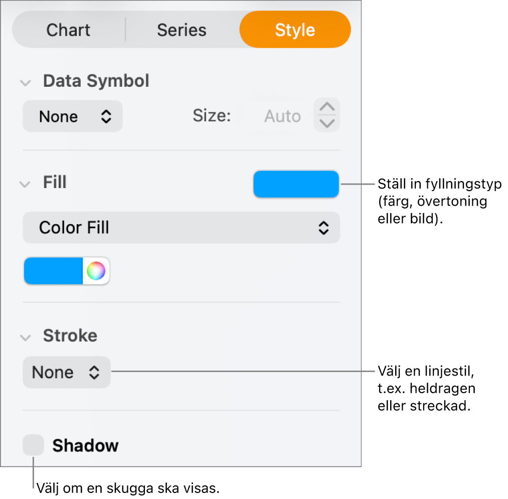 Reglage för att ändra utseendet på dataserier.