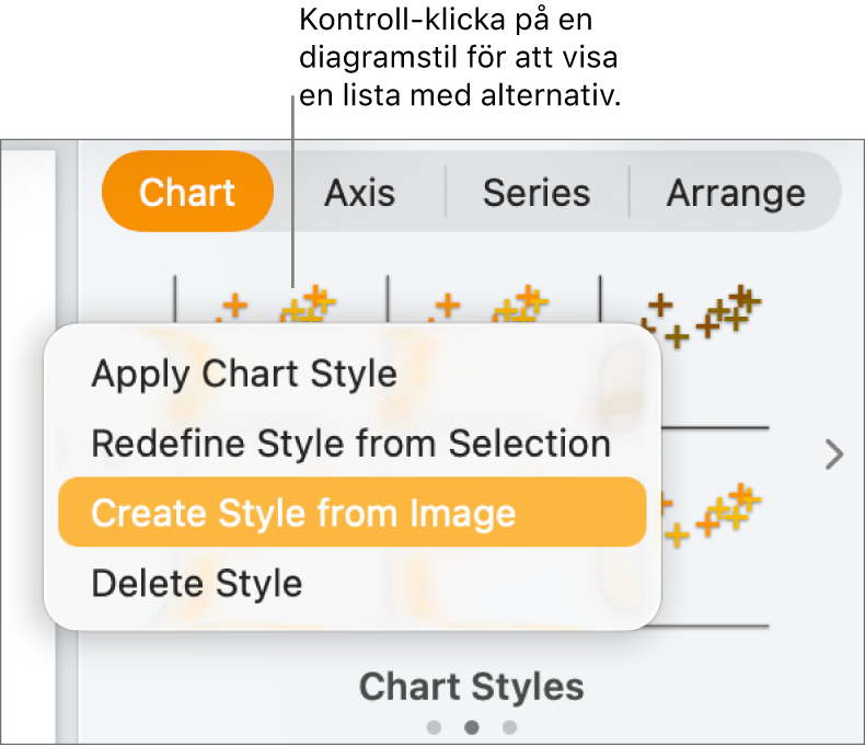 Kontextmenyn för diagramstilar.