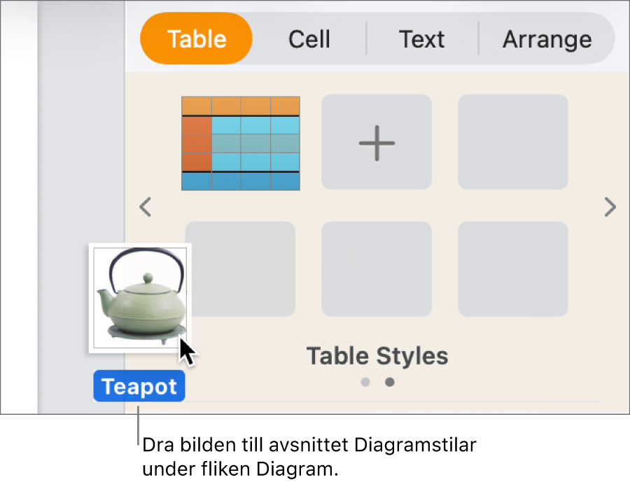 Skapa en ny stil genom att dra en bild till avsnittet diagramstilar i sidofältet.