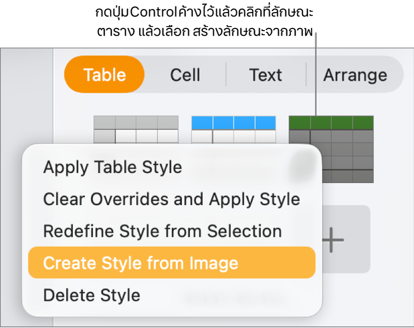 เมนูลัดลักษณะตาราง