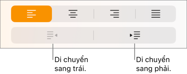 Các nút để di chuyển đoạn sang trái và sang phải.
