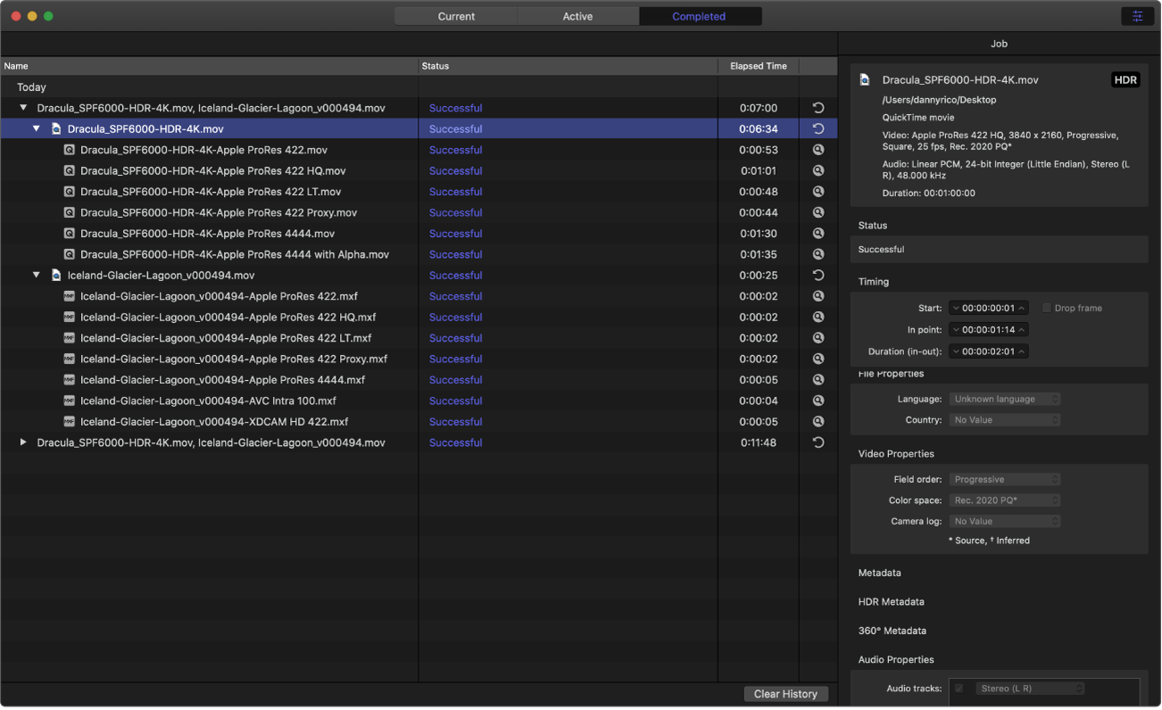 Ventana de Compressor en la que se muestra la vista Completado.
