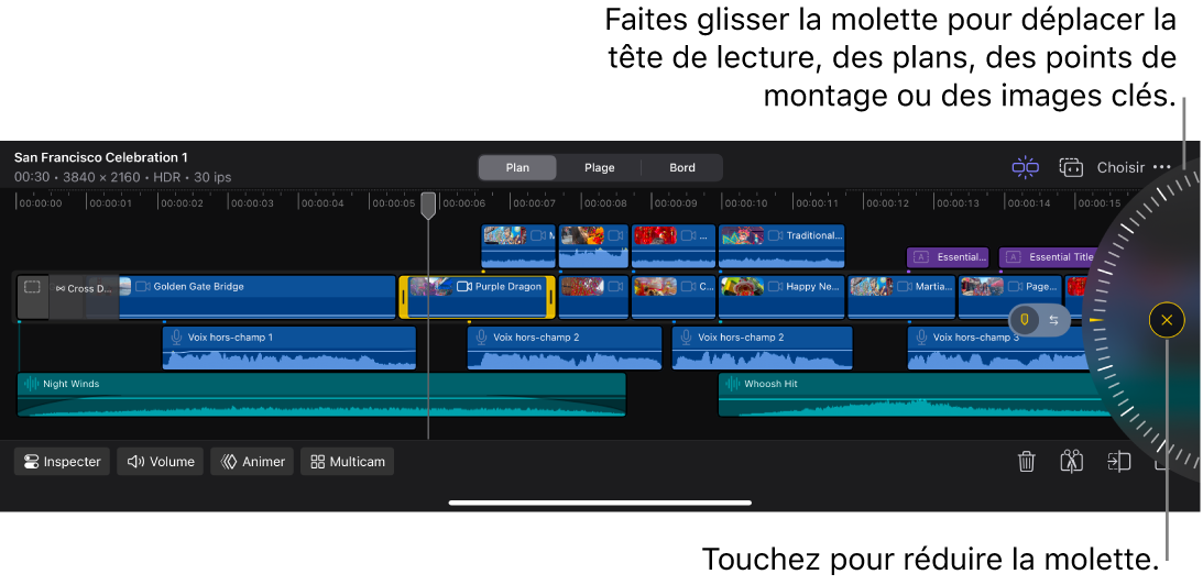 La molette dans la timeline.