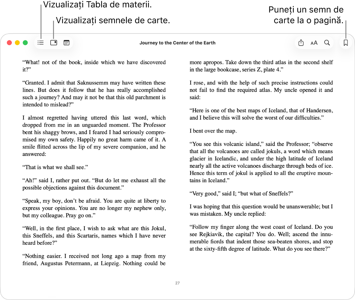 Opțiuni într-o carte deschisă.