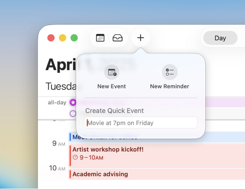 Hộp thoại Tạo Sự kiện Nhanh.
