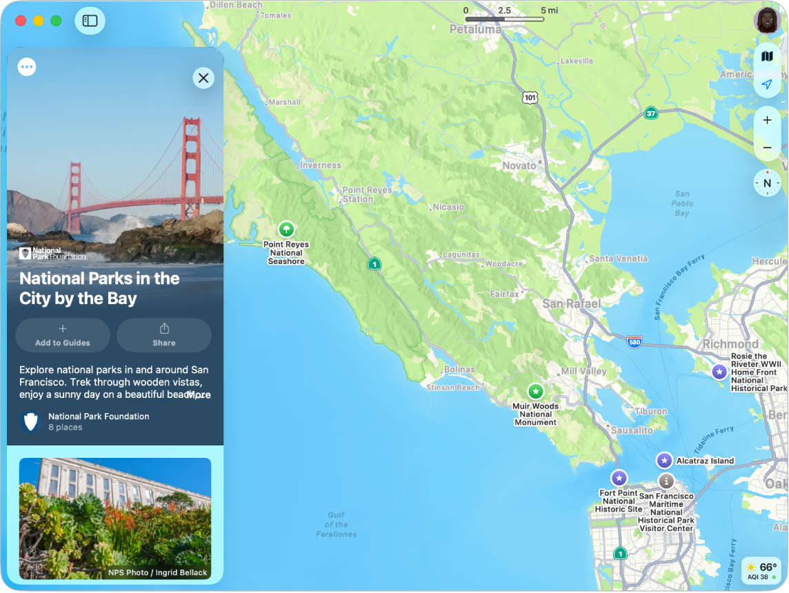 地域の地図。人気のある観光名所のトラベルガイドが表示されています。