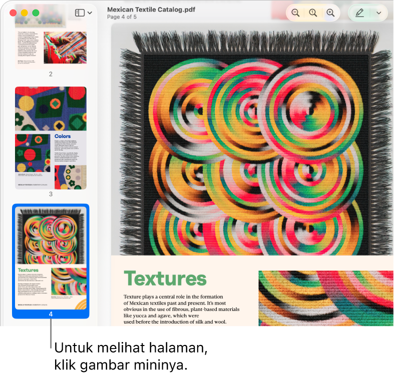PDF dengan gambar mini ditampilkan di bar samping.