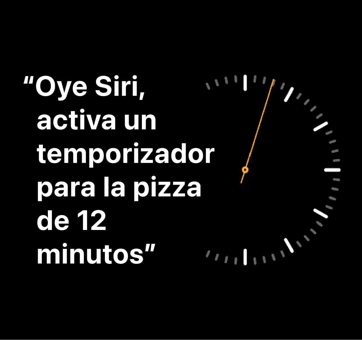 Ilustración con la frase “Oye Siri, activa un temporizador para la pizza de 12 minutos”.
