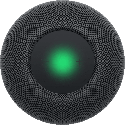 Lumière verte située sur le dessus du HomePod qui indique qu’il est utilisé comme haut-parleur.
