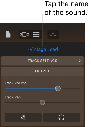 Figure. The name of the current sound above the track controls.
