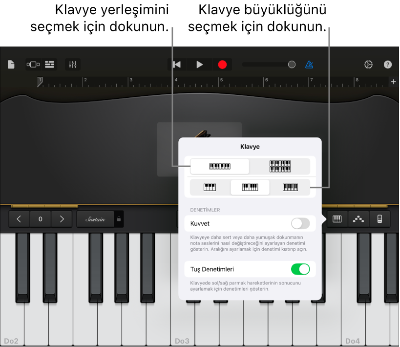 Klavye yerleşimi ve büyüklüğü denetimleri