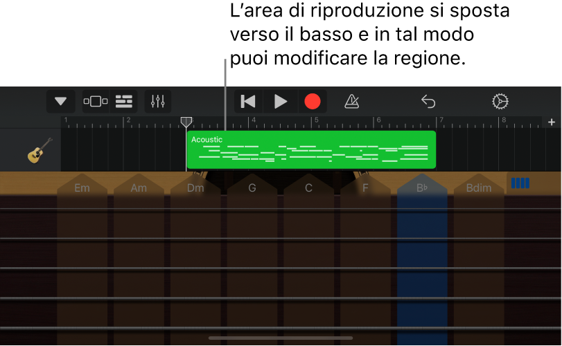 L’area esecuzione si sposta verso il basso per mostrare la regione