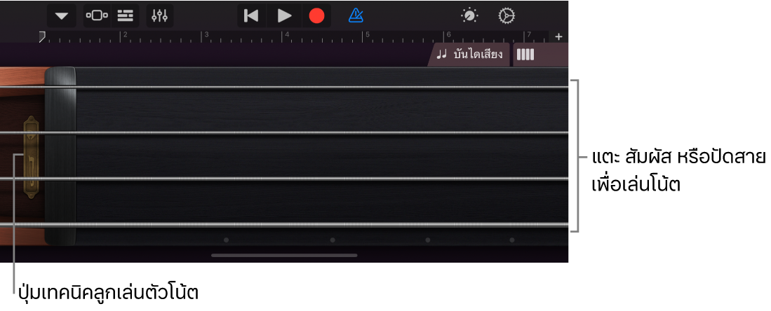 มุมมองโน้ตบนเครื่องดนตรีสัมผัสเครื่องสาย