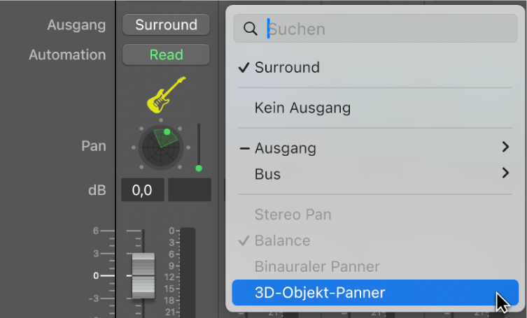 Abbildung. 3D Object Panner im Output-Slot.