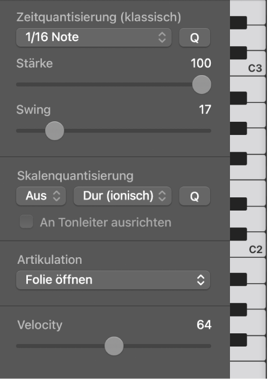 Abbildung. Einblendmenü „Artikulation“