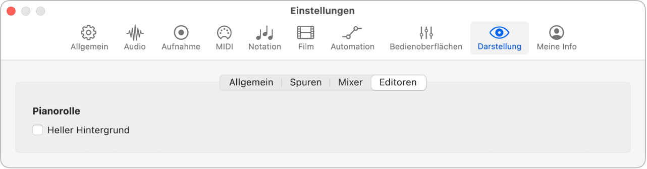 Abbildung. Anzeigeeinstellungen für Editoren