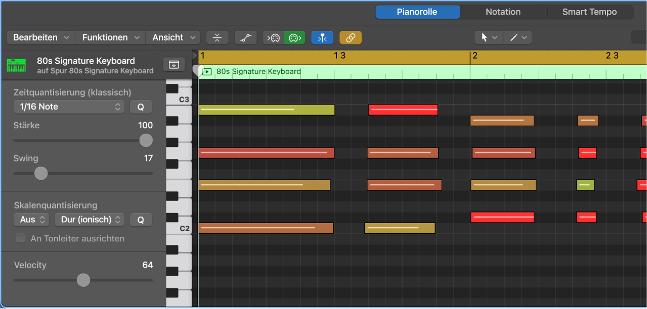 Abbildung. Quantisieren von Noten im Pianorolleneditor