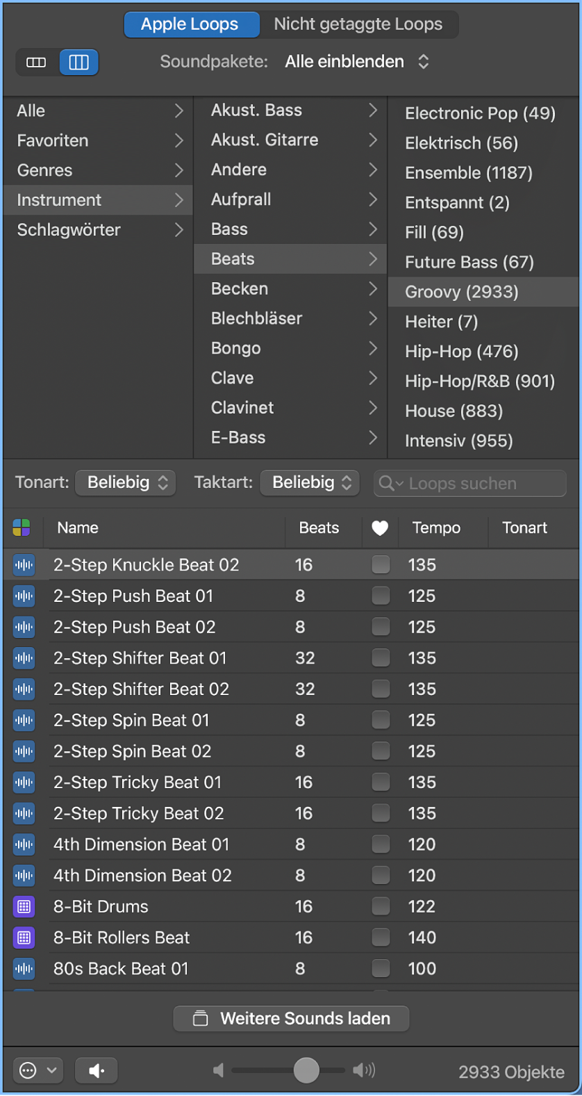 Abbildung. Loop Browser in der Spaltenansicht
