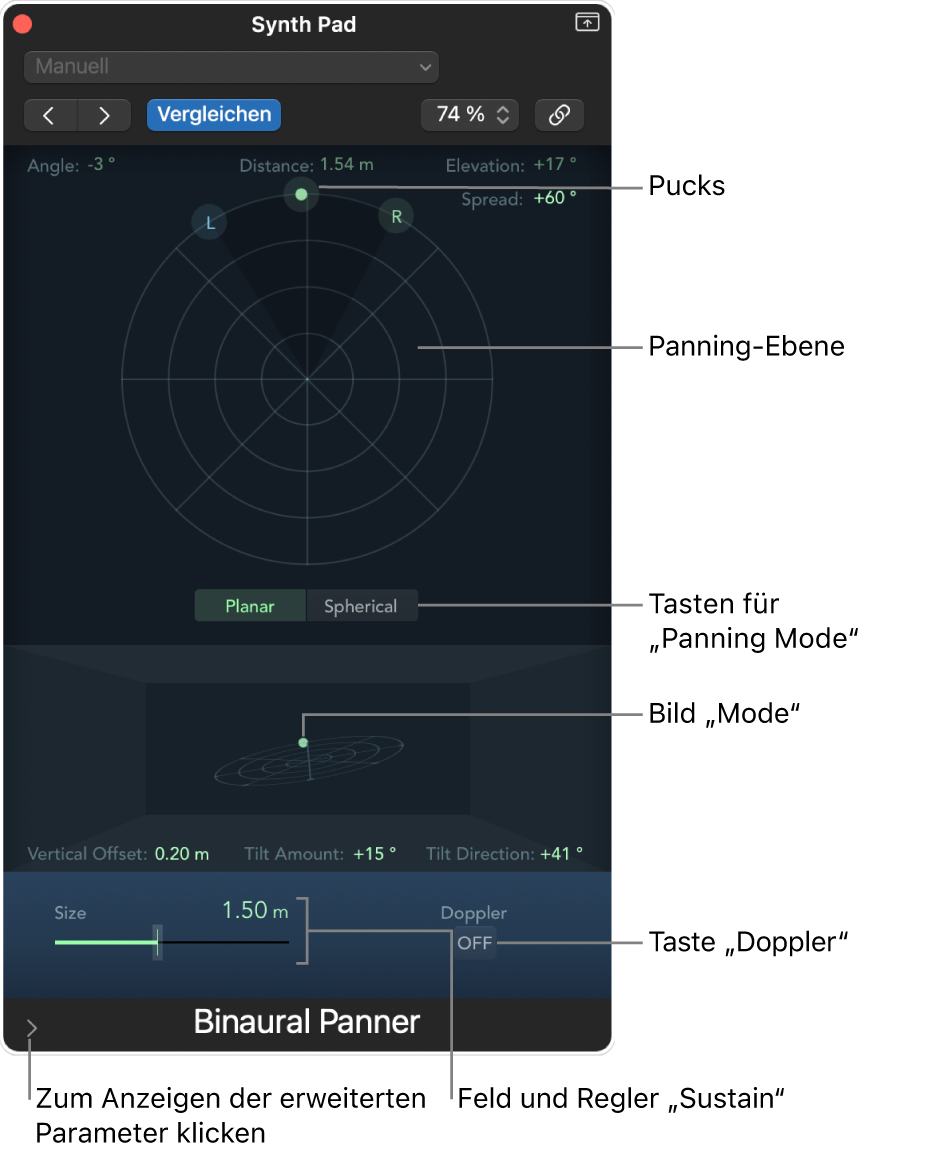 Abbildung. Fenster „Binauraler Panner“