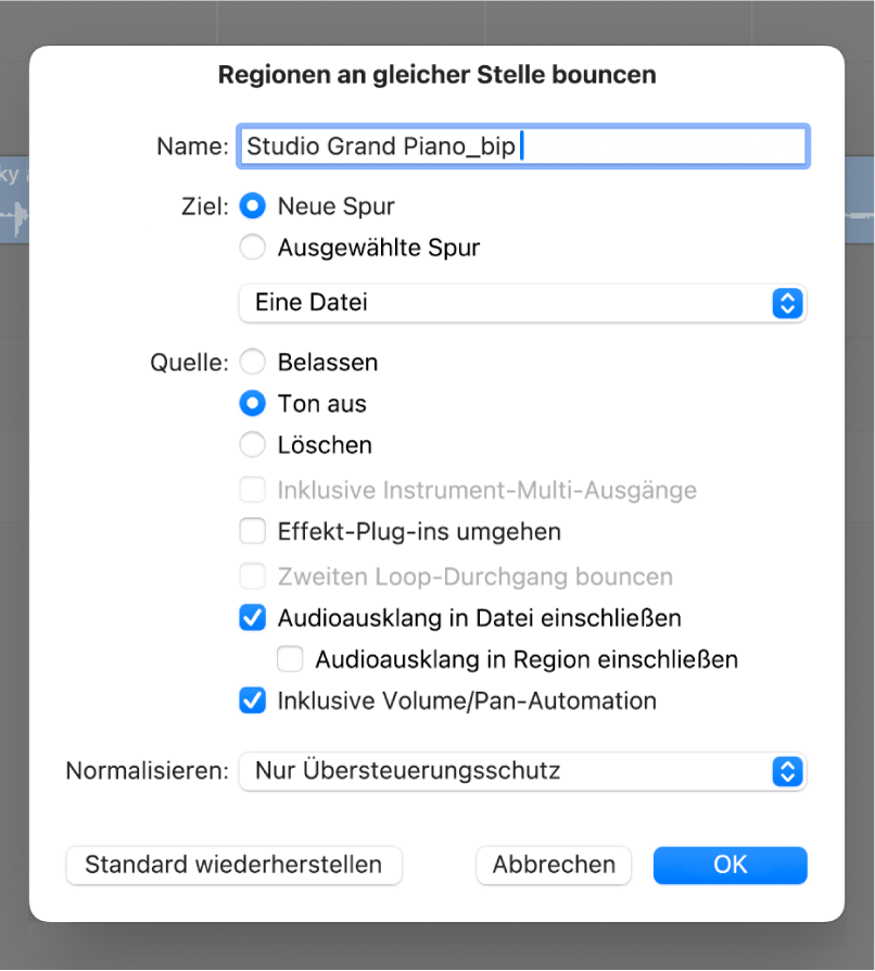 Abbildung. Dialogfenster „Regionen an gleicher Stelle bouncen“