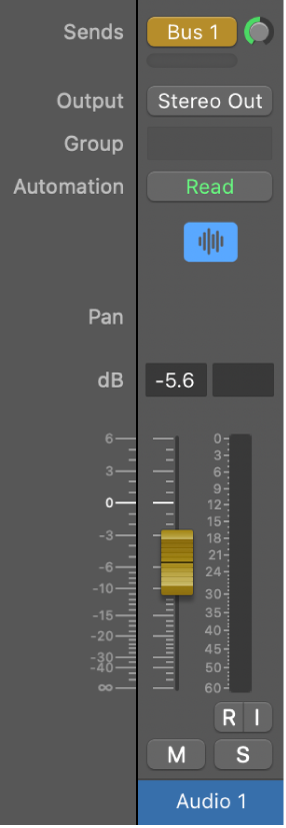Figure. Channel Strip in Faders on Sends mode.