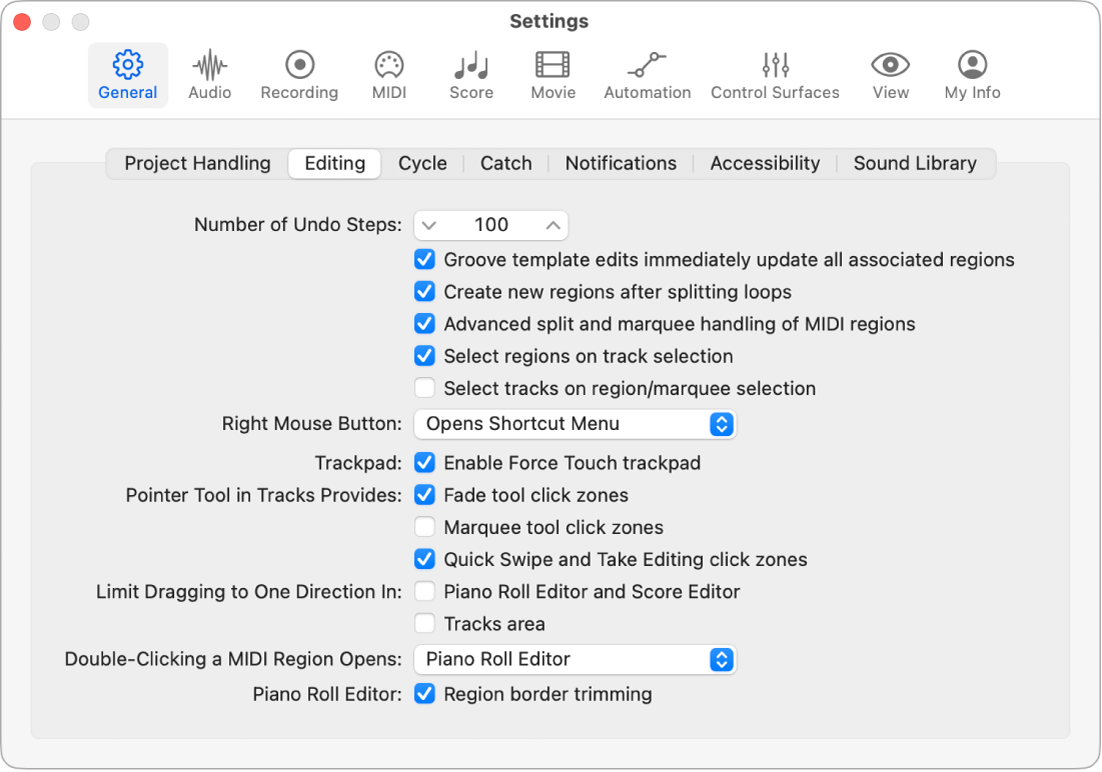 Figure. Editing settings.