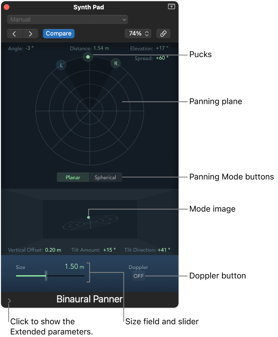 Figure. Binaural Panner window.