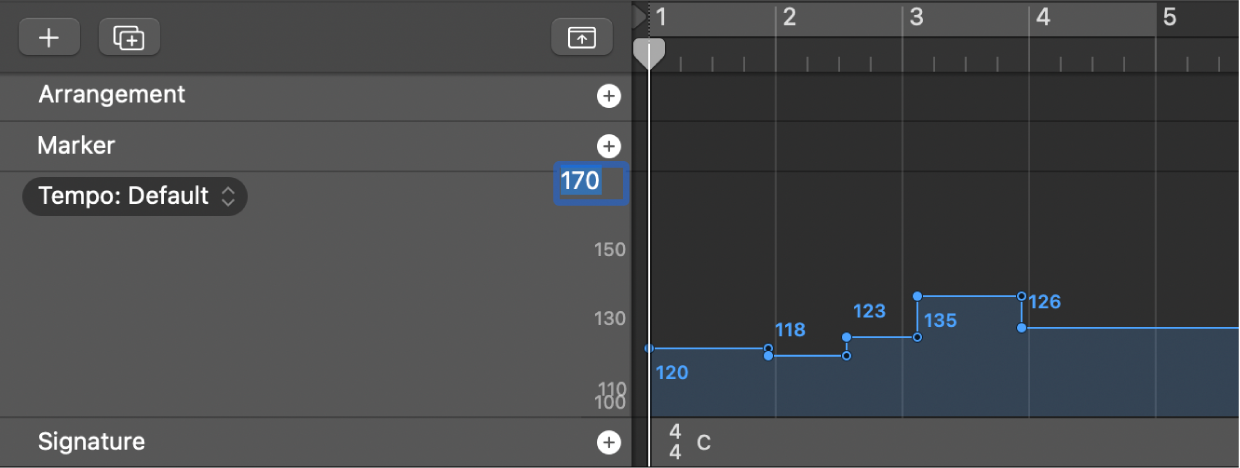 Figure. Entering tempo scale values in tempo display.