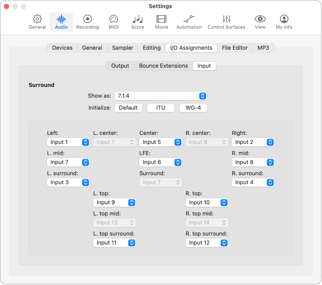 Figure. Input settings.