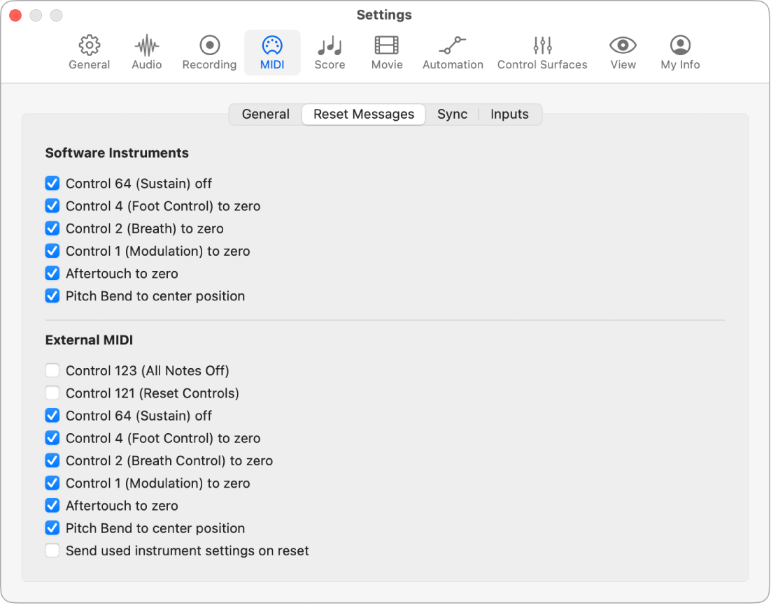 Figure. Reset Messages settings.