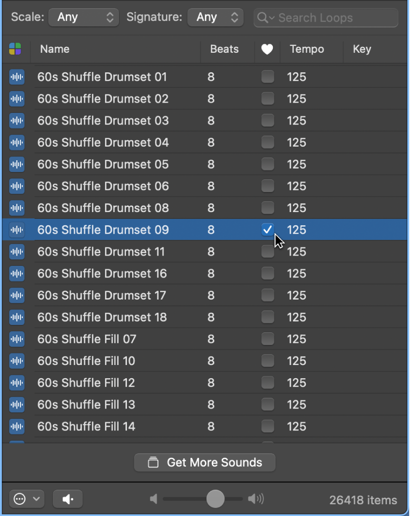 Figure. Favorite checkbox in the Loop Browser.