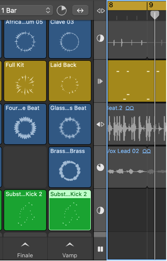 Figure. Divider column showing Loop Position indicators, a Resume button, an Activate Track button, and the Pause button.