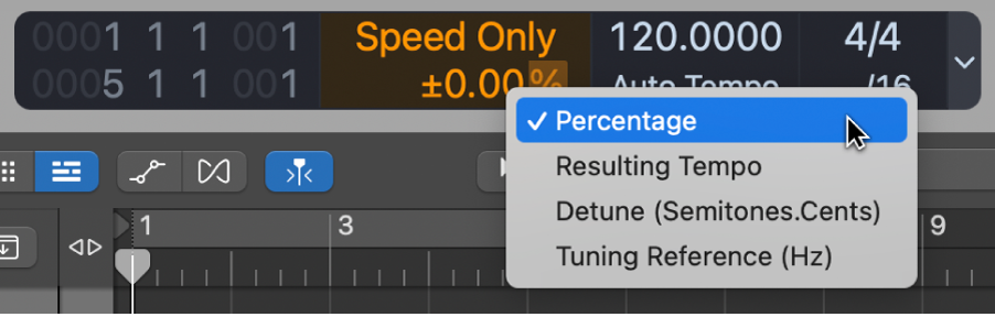 Figure. Showing unit of measurement in the lower part of the Varispeed display.