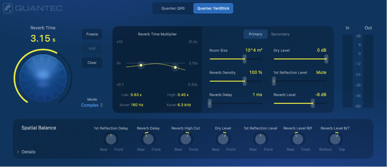 Ilustración. Funciones surround de Quantec Room Simulator en el modelo YardStick.