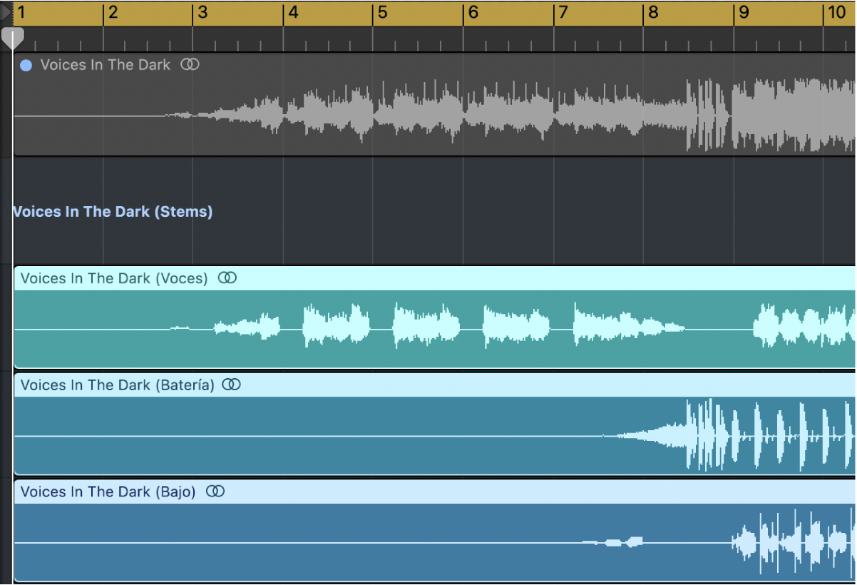 Ilustración. Área Pistas con una Track Stack con stems como subpistas.