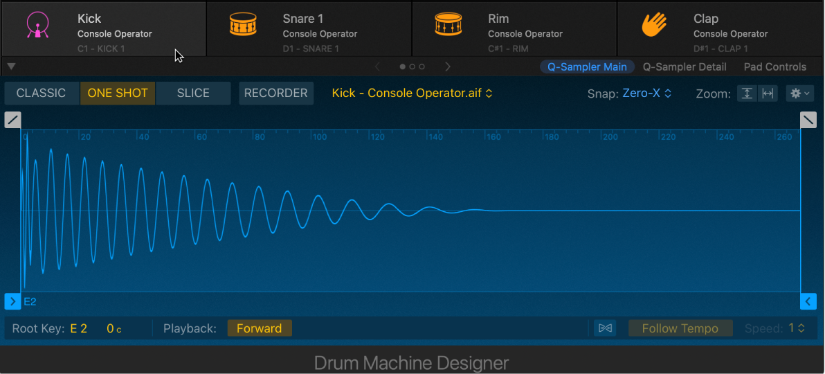 Ilustración. Drum Machine Designer con un pad seleccionado y el panel Plug-in.