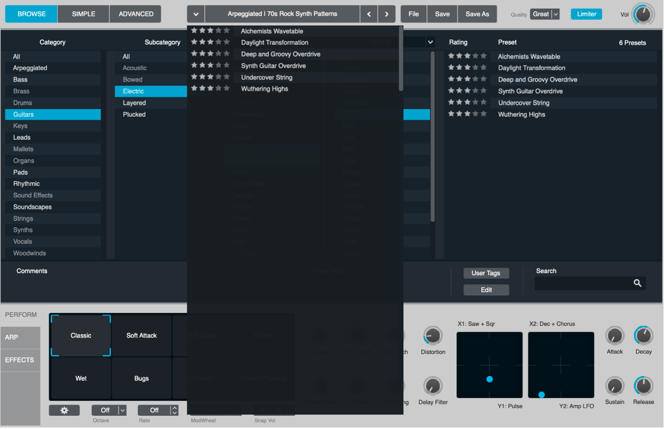 Ilustración. Vista del explorador de preajustes.