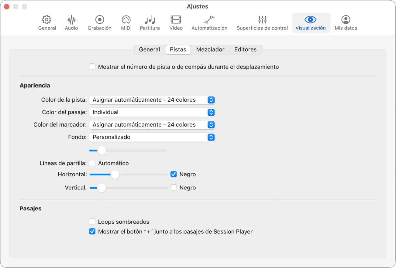 Ilustración. Ajustes de visualización de pistas.