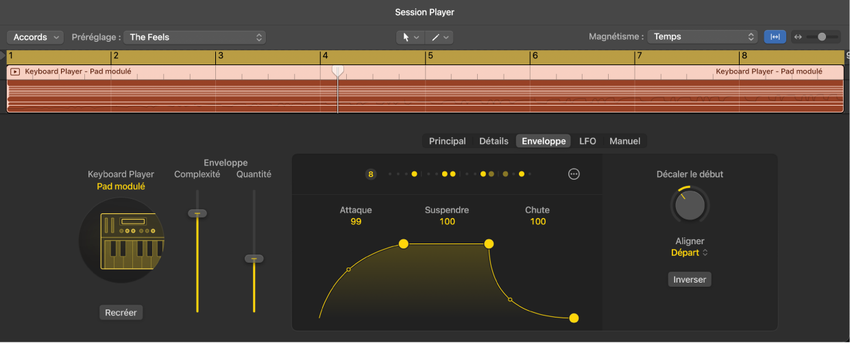 Figure. Réglages Synth Keyboard Player dans l’éditeur de Session Player.