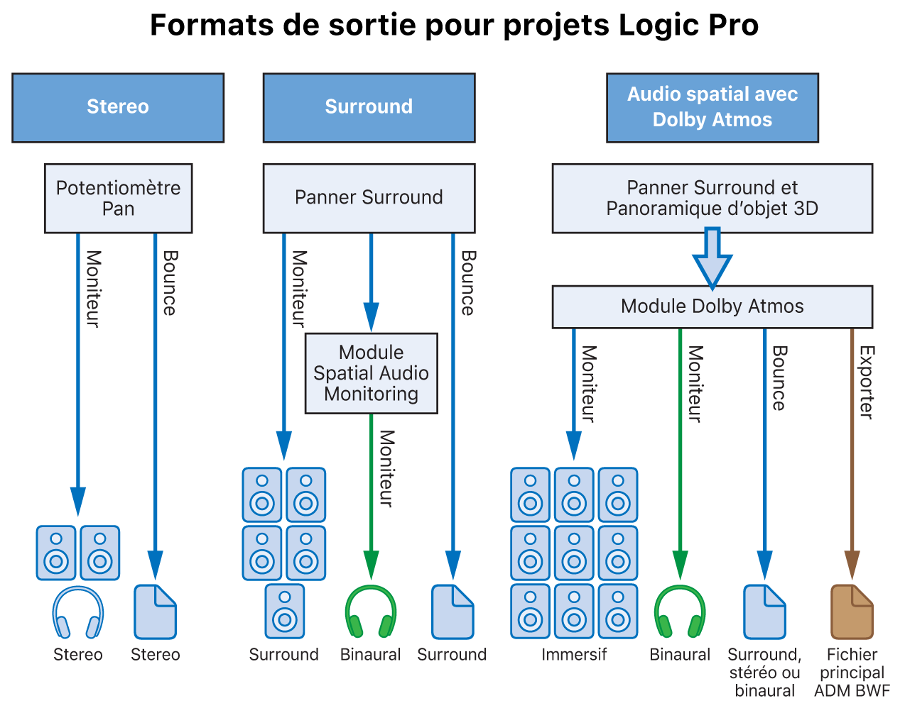 Figure. Formats de sortie pour différents types de projet.